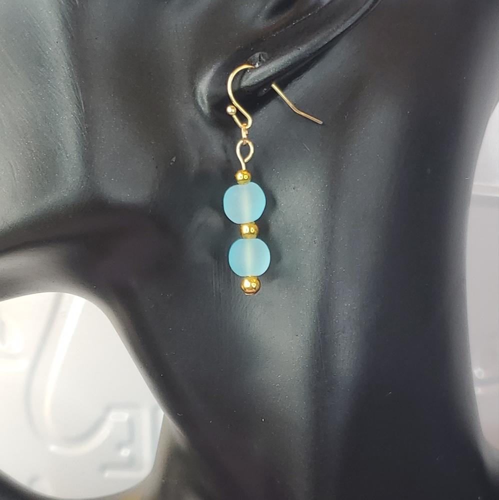 Beaded Drop dangle earrings baby blue beads.